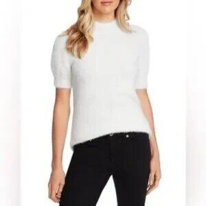 BAILEY 44 Revolve Eyelash White Fuzzy Sweater Womens Sz M Short Sleeve Casual